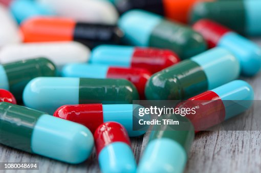 Closed up Antiseptic, Antibiotics medicine on the table Closed up Antiseptic, Antibiotics medicine on the table