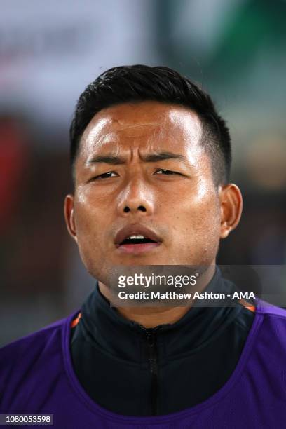 Jeje Lalpekhlua of India looks on prior to the AFC Asian Cup Group A match between India and the United Arab Emirates at Zayed Sports City Stadium on...