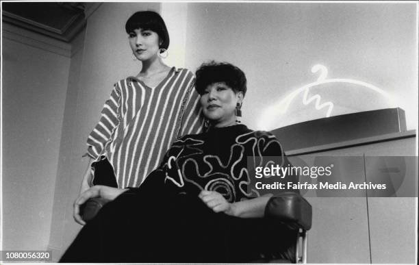Fashion designer Vivian Chan Shaw and her daughter Claudia. August 4, 1986. .