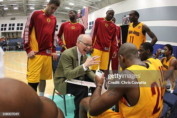 Joey Meyer Head Coach the Fort Wayne Mad Ants talks to his players during the game against the Bakersfield Jam during the 2011 NBA D-League Showcase...