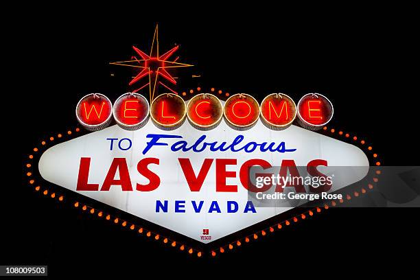 The famous neon "Welcome to Las Vegas" sign located at the south entrance to town is viewed on December 23, 2010 in Las Vegas, Nevada. Las Vegas, the...