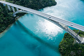 Aerial photograph of the beautiful sea and bridge.