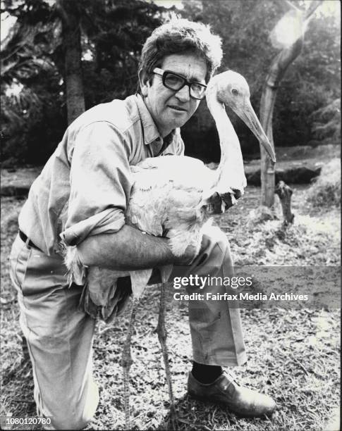 Les Clayton &amp; Brolga at Tazonga zoo. May 29, 1973. .