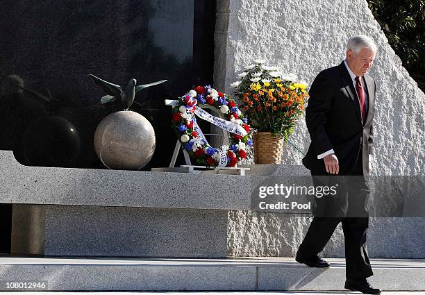 Secretary of Defense Robert Gates participates in a wreath laying ceremony for fallen Japanese soldiers at the Ministry of Defense on January 13,...