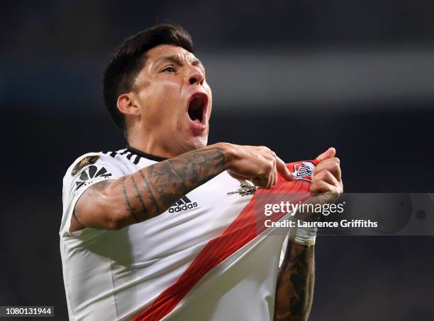 Enzo Perez of River Plate celebrates victory after the second leg of the final match of Copa CONMEBOL Libertadores 2018 between Boca Juniors and...