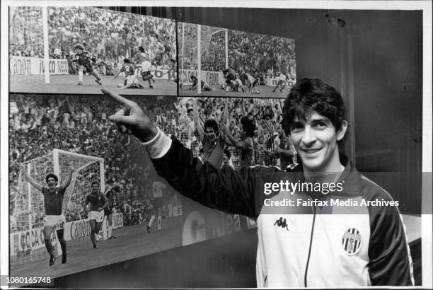 Paolo Rossi, the Italian World Cup goal-soccer in Australia with Juventus, with pictures by Herald photographer Anton Cermak. June 4, 1984. .