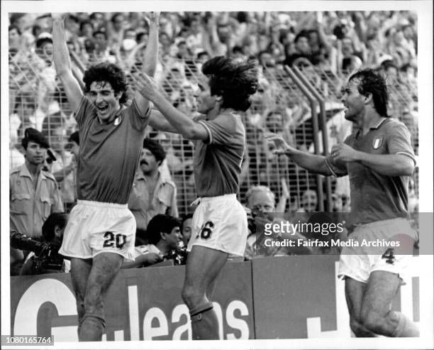 Soccer World Cup Final: Italy vs W. Germany.Italian Paolo Rossi scores the winning goal Italy to take over the World Cup 82.The glory days... Italian...