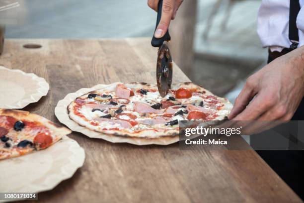 food truck pizzeria - making pizza stock pictures, royalty-free photos & images