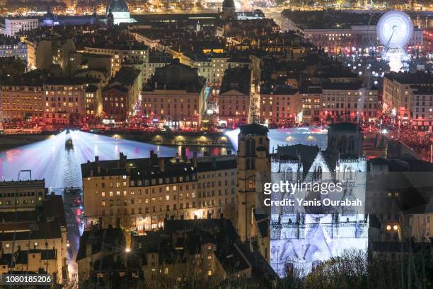 festival of lights in lyon, december 2018 - light to night festival 2018 stock pictures, royalty-free photos & images