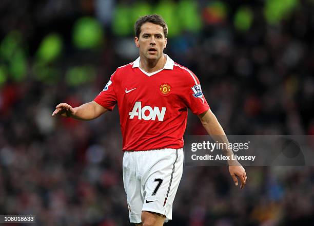 Michael Owen of Manchester United looks on during the FA Cup sponsored by E.ON 3rd round match between Manchester United and Liverpool at Old...