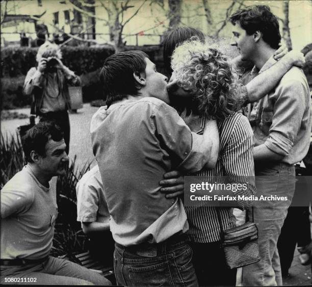 Homosexuals gathered outside Central Court to show their displeasure towards police who arrested two homosexuals for creating a disturbance on a...