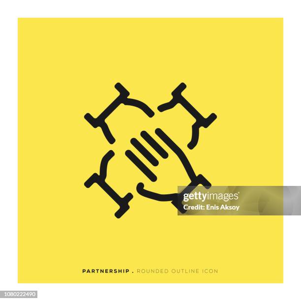 partnership rounded line icon - stronger together stock illustrations