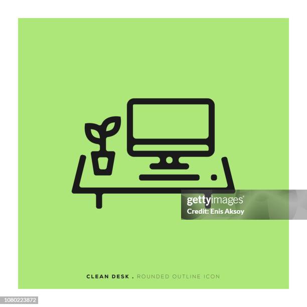 clean desk rounded line icon - clean desk stock illustrations