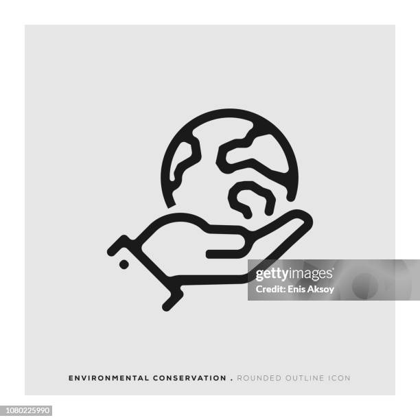 stockillustraties, clipart, cartoons en iconen met milieubehoud afgeronde lijn pictogram - redding begrippen