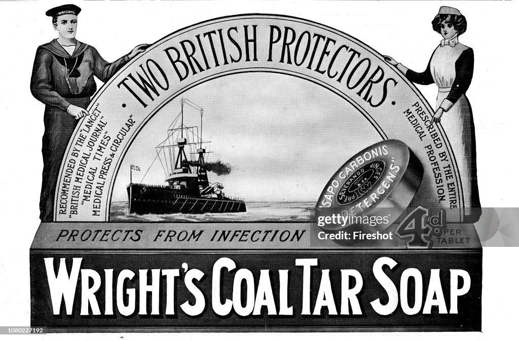Advertising during the first World War in 1915. Wright's Coal Tar Soap. Protect from Infections.