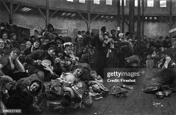 Italian emigrants of the early twentieth century. Arrival at Castle Garden N.Y. 1870. Before the immigration shelter was built on Ellis Island,...