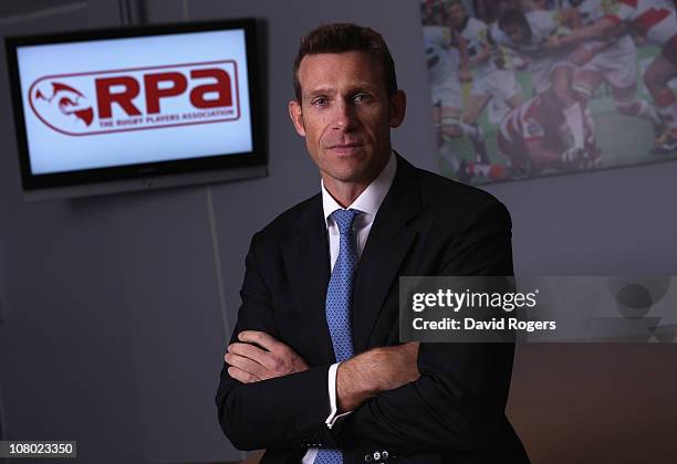 Damian Hopley, CEO of the Rugby Players Association poses for a portrait at the RPA offices on 6 January 2011, in Twickenham, England.