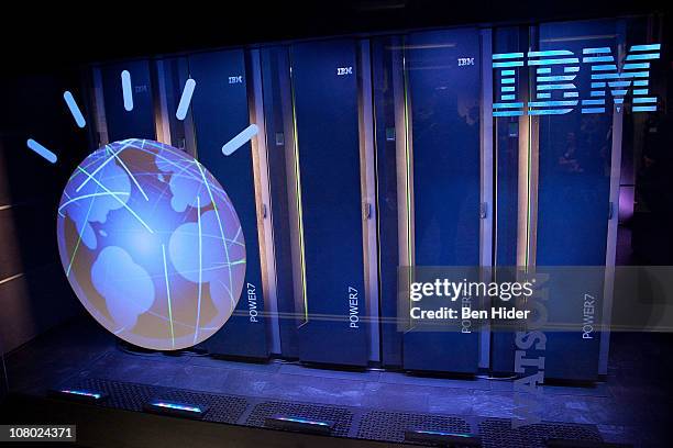 General view of IBM's 'Watson' computing system at a press conference to discuss the upcoming Man V. Machine "Jeopardy!" competition at the IBM T.J....