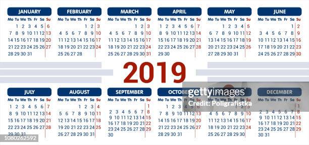2019 calendar / starting monday / vector illustration - printed flyers stock illustrations