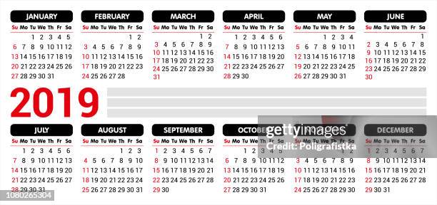 2019 calendar / starting sunday / vector illustration - printed flyers stock illustrations