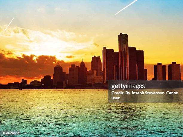 detroit skyline - detroit skyline stock pictures, royalty-free photos & images