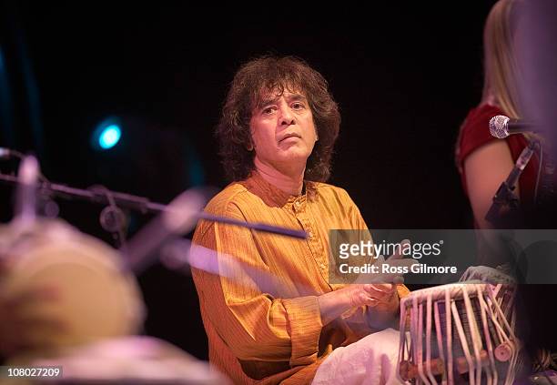 Zakir Hussain performs the opening night of Celtic Connections Festival at Glasgow Royal Concert Hall on January 13, 2011 in Glasgow, Scotland.