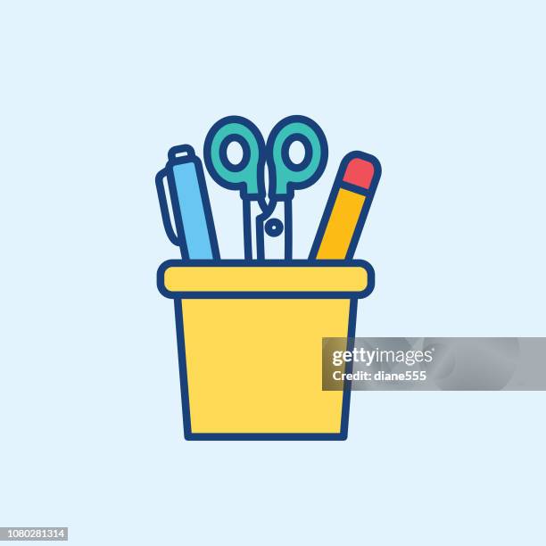 art supplies thin line education icon - art class stock illustrations