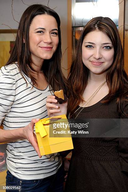 Actresses Nathalie Fay and Shelby Young pose at the 2011 DPA Golden Globes Gift Suite at the L'Ermitage Hotel on January 13, 2011 in Beverly Hills,...