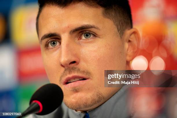 Alessandro Schopf of FC Shalke 04 during a FC Schalke 04 press conference ahead of their UEFA Champions League Group D match against Lokomotive...