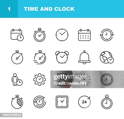 Time and Clock Line Icons. Editable Stroke. Pixel Perfect. For Mobile and Web. Time and Clock Line Icons. Editable Stroke. Pixel Perfect. For Mobile and Web.