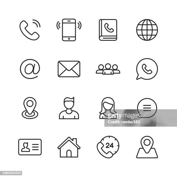 contact line icons. editable stroke. pixel perfect. for mobile and web. - envelope icon stock illustrations