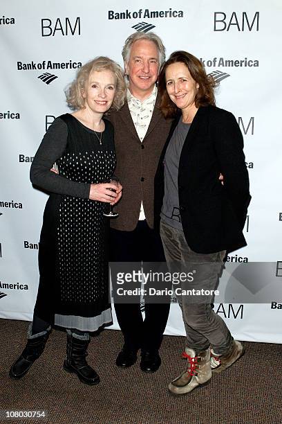 Lindsay Duncan, Alan Rickman, and Fiona Shaw attend the "John Gabriel Borkman" after party at the Brooklyn Academy of Music on January 13, 2011 in...