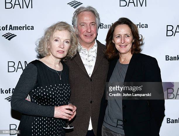 Lindsay Duncan, Alan Rickman and Fiona Shaw attend the "John Gabriel Borkman" after party at the Brooklyn Academy of Music on January 13, 2011 in New...