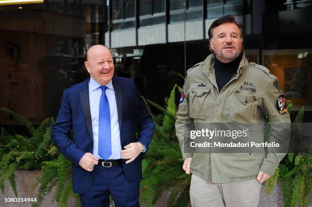 Italian actors Massimo Boldi and Christian De Sica attend the photocall of the film Amici come prima presented at the Visconti Hotel. Rome, December...