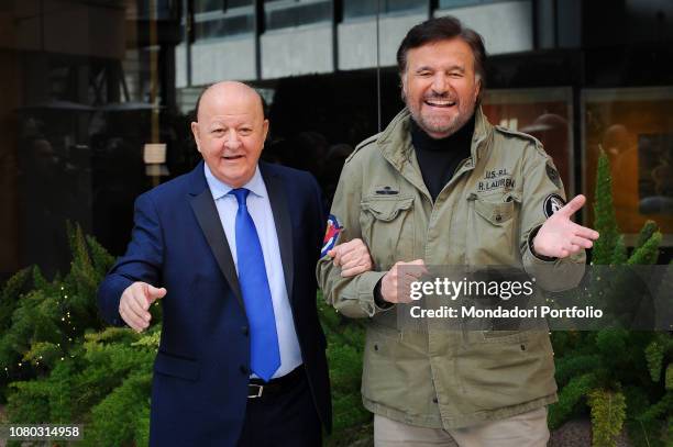 Italian actors Massimo Boldi and Christian De Sica attend the photocall of the film Amici come prima presented at the Visconti Hotel. Rome, December...