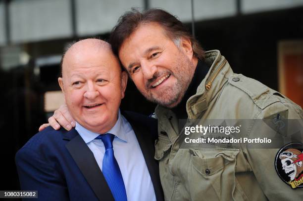 Italian actors Massimo Boldi and Christian De Sica attend the photocall of the film Amici come prima presented at the Visconti Hotel. Rome, December...