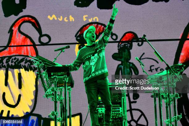 Musician Mike Shinoda, former singer of Linkin Park, performs onstage during the KROQ Absolut Almost Acoustic Christmas 2018 at The Forum on December...