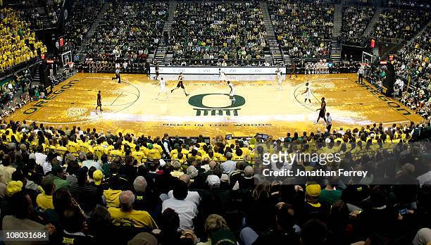 General view during the Oregon Ducks versus the USC Trojans game at the grand opening of the Matthew Knight Arena on January 13, 2011 at Matthew...