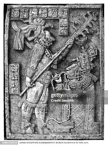 aztec skulptur, die menschenopfer für die sonne - aufopferung stock-grafiken, -clipart, -cartoons und -symbole
