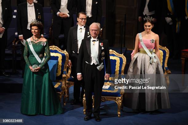 Queen Silvia of Sweden, Prince Daniel of Sweden, King Carl XVI Gustaf of Sweden and Crown Princess Victoria of Sweden attend the Nobel Prize Awards...