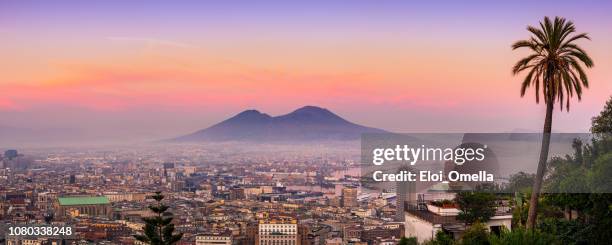 nápoles y el vesubio al atardecer. italia - vesuvio fotografías e imágenes de stock