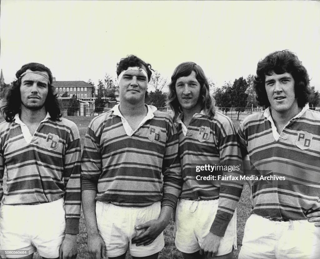 Parramatta Rugby Union Team.Left to Right: J. Muler, K. Elliott, M. Price, T. Heffernan.
