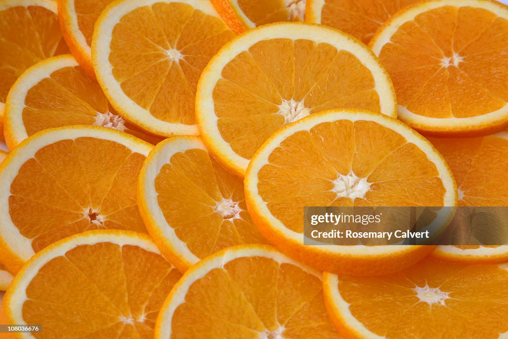 Juicy orange slices filling frame.