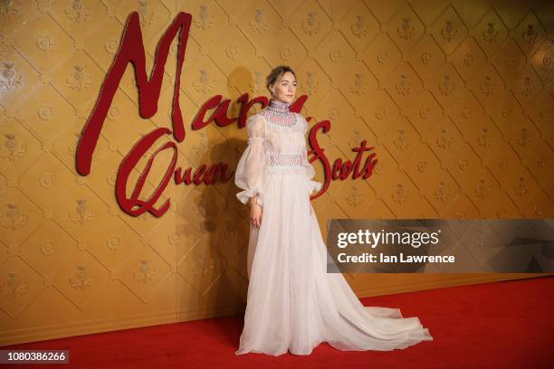 Saoirse Ronan attends the World Premiere of "Mary Queen of Scots" at Cineworld Leicester Square on December 10, 2018 in London, England.