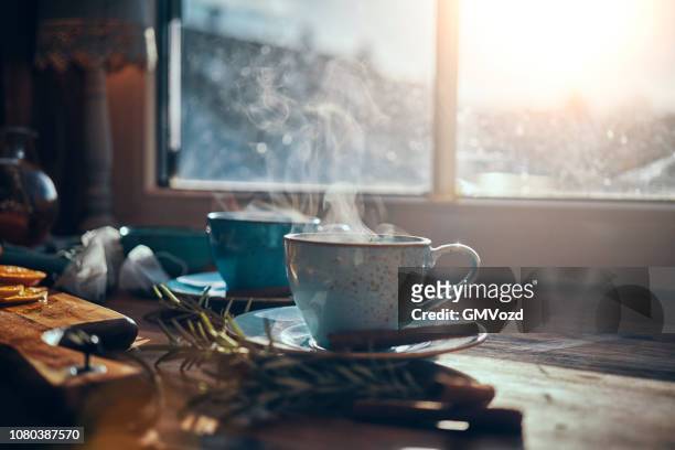warme vruchten thee met sinaasappels en kaneel - winter stockfoto's en -beelden