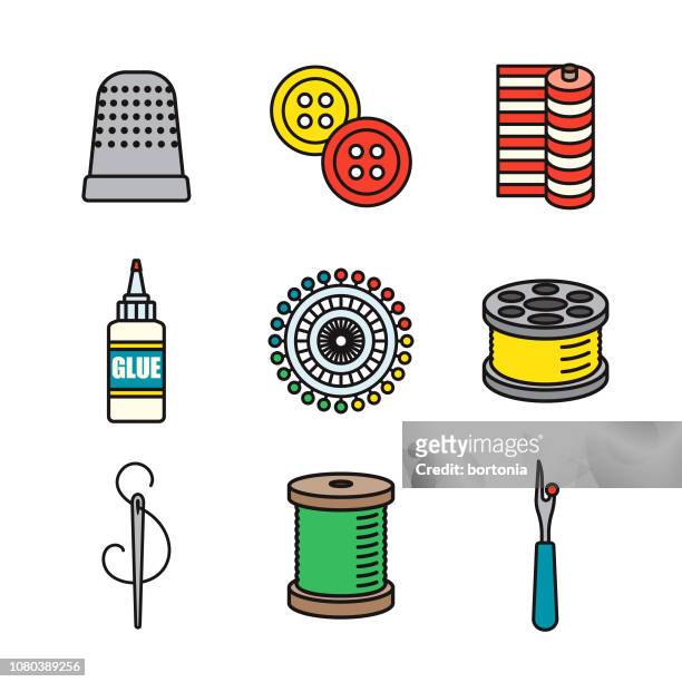 sewing supplies thin line icon set - sewing needle stock illustrations
