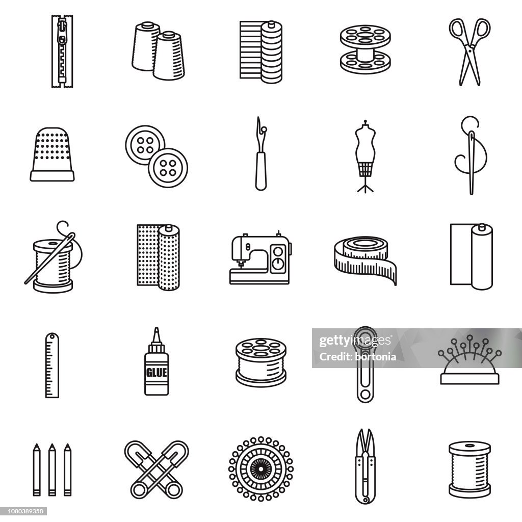 Sewing Supplies Thin Line Icon Set