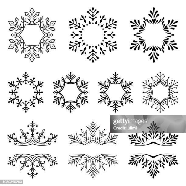 ilustraciones, imágenes clip art, dibujos animados e iconos de stock de copos de nieve, elementos de diseño, cuadros de texto - fancy line border