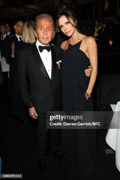 Valentino Garavani and Victoria Beckham during pre-ceremony drinks at The Fashion Awards 2018 In Partnership With Swarovski at Royal Albert Hall on...