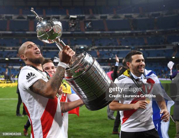 Jonatan Maidana of River Plate celebrates with the trophy after victory in the second leg of the final match of Copa CONMEBOL Libertadores 2018...